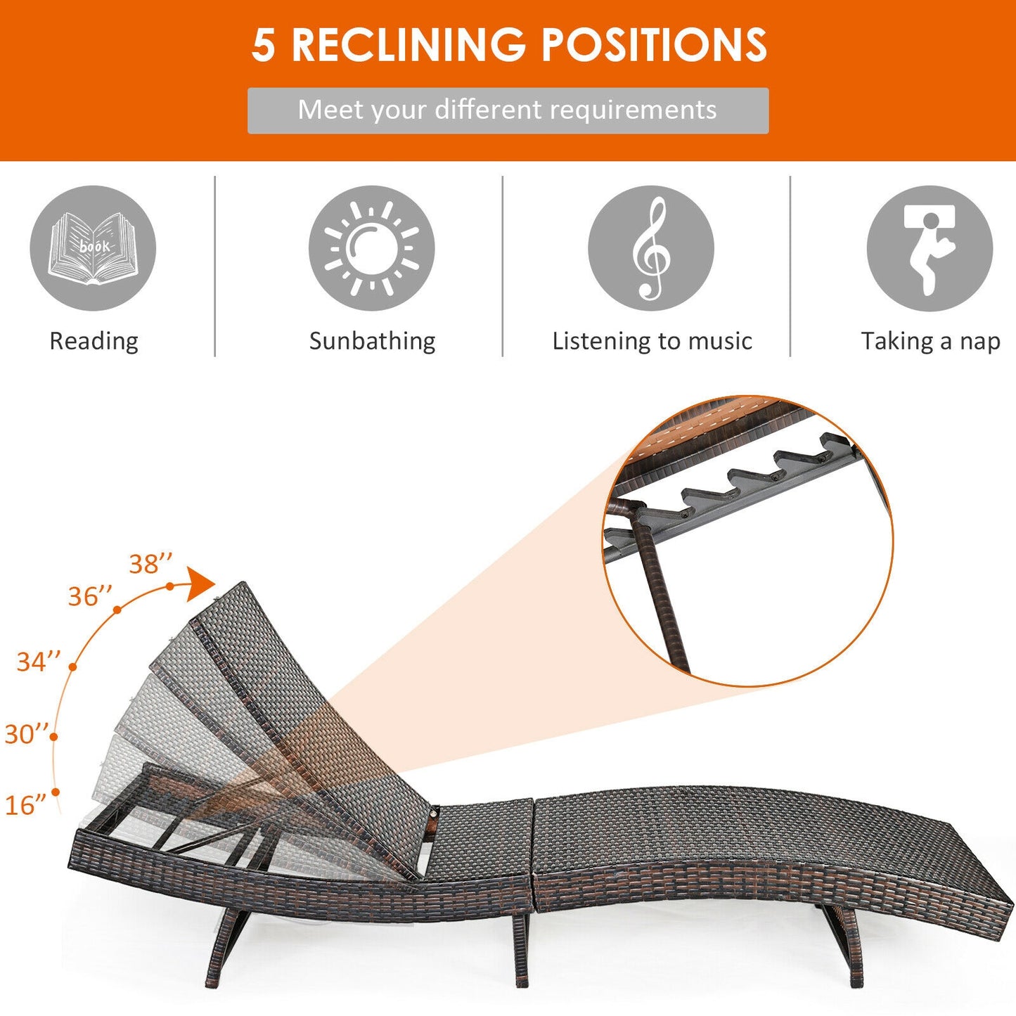 Patio Folding Chaise Lounge with 5 Adjustable Levels and Cushion-White (1 Box - Unassembled)