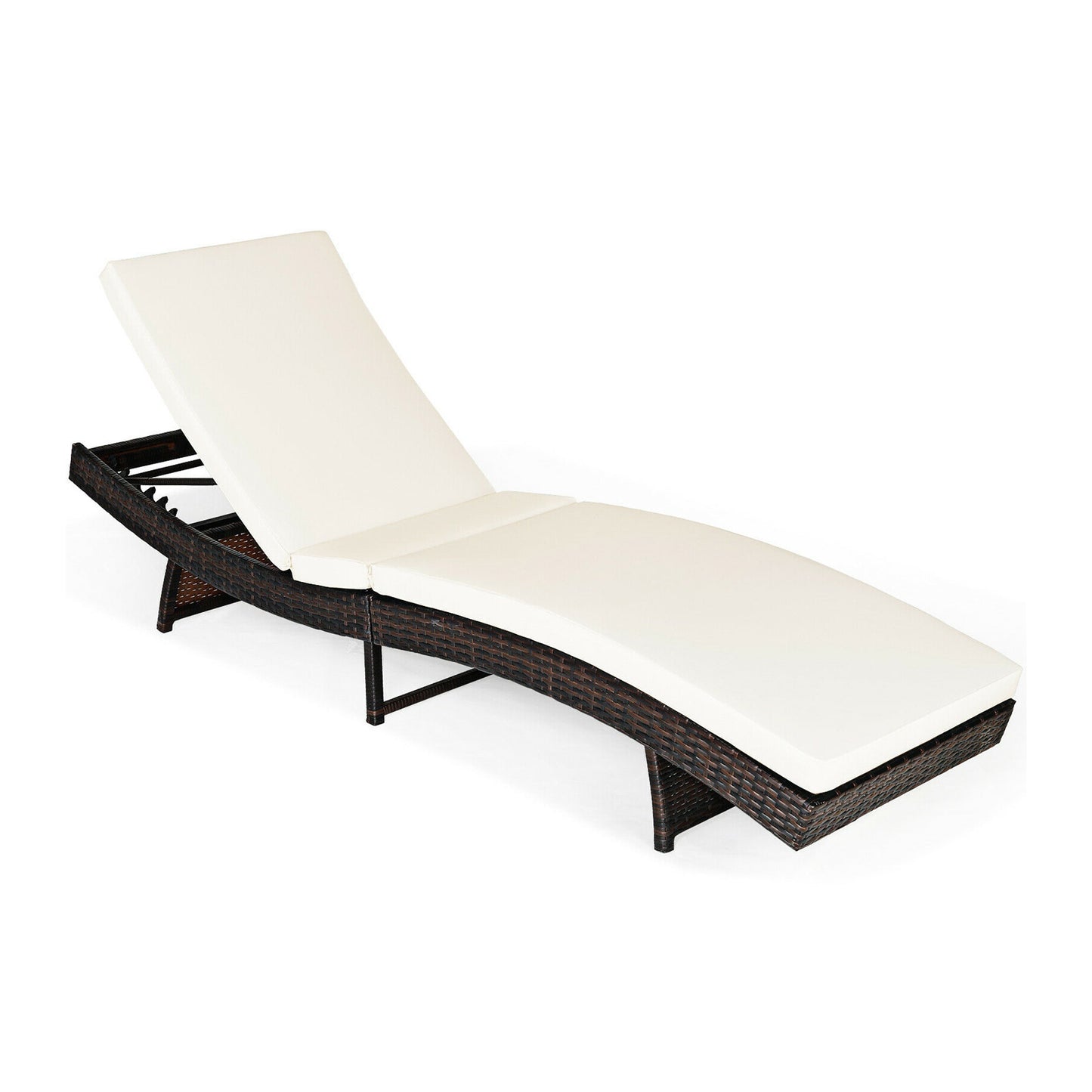 Patio Folding Chaise Lounge with 5 Adjustable Levels and Cushion-White (1 Box - Unassembled)