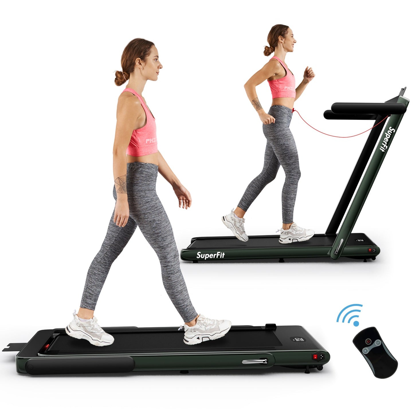 2.25HP 2 in 1 Folding Treadmill with APP Speaker (See Description)-Green (MAX265lbs)