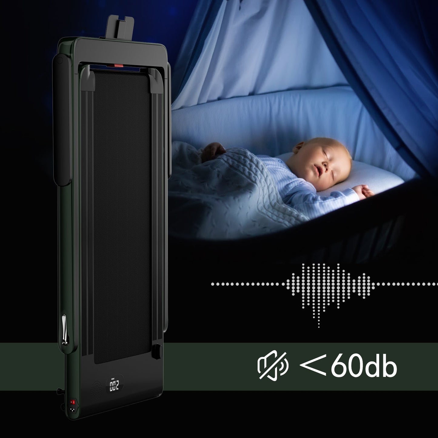 2.25HP 2 in 1 Folding Treadmill with APP Speaker (See Description)-Green (MAX265lbs)