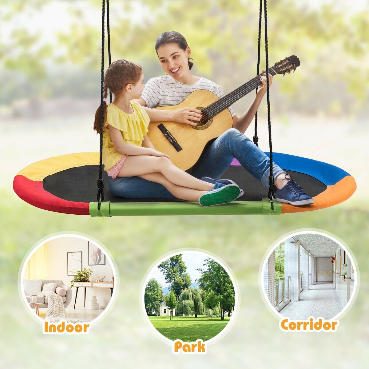 60 Inch Saucer Surf Outdoor Adjustable Swing Set-Multicolor