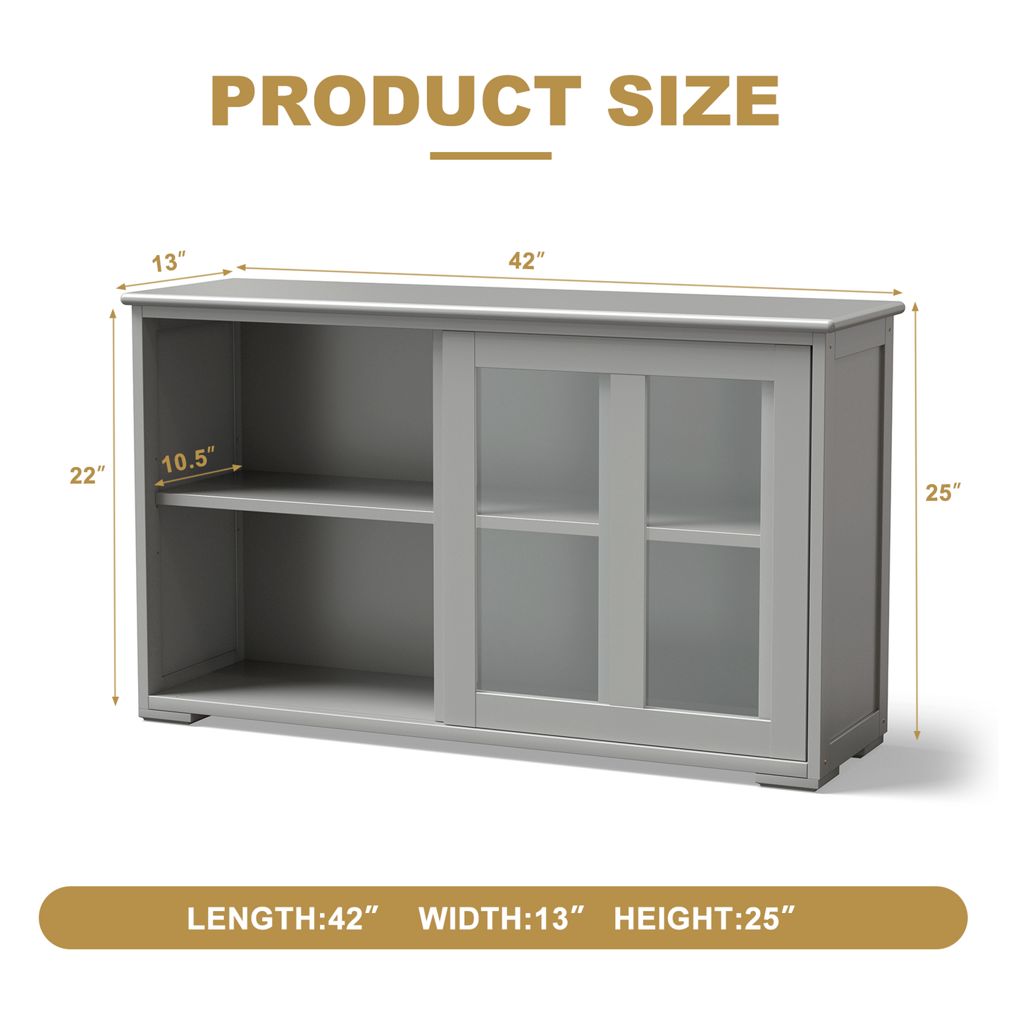 Sideboard Buffet Cupboard Storage Cabinet with Sliding Door-Gray, Fully Assembled, Scratch & Dent