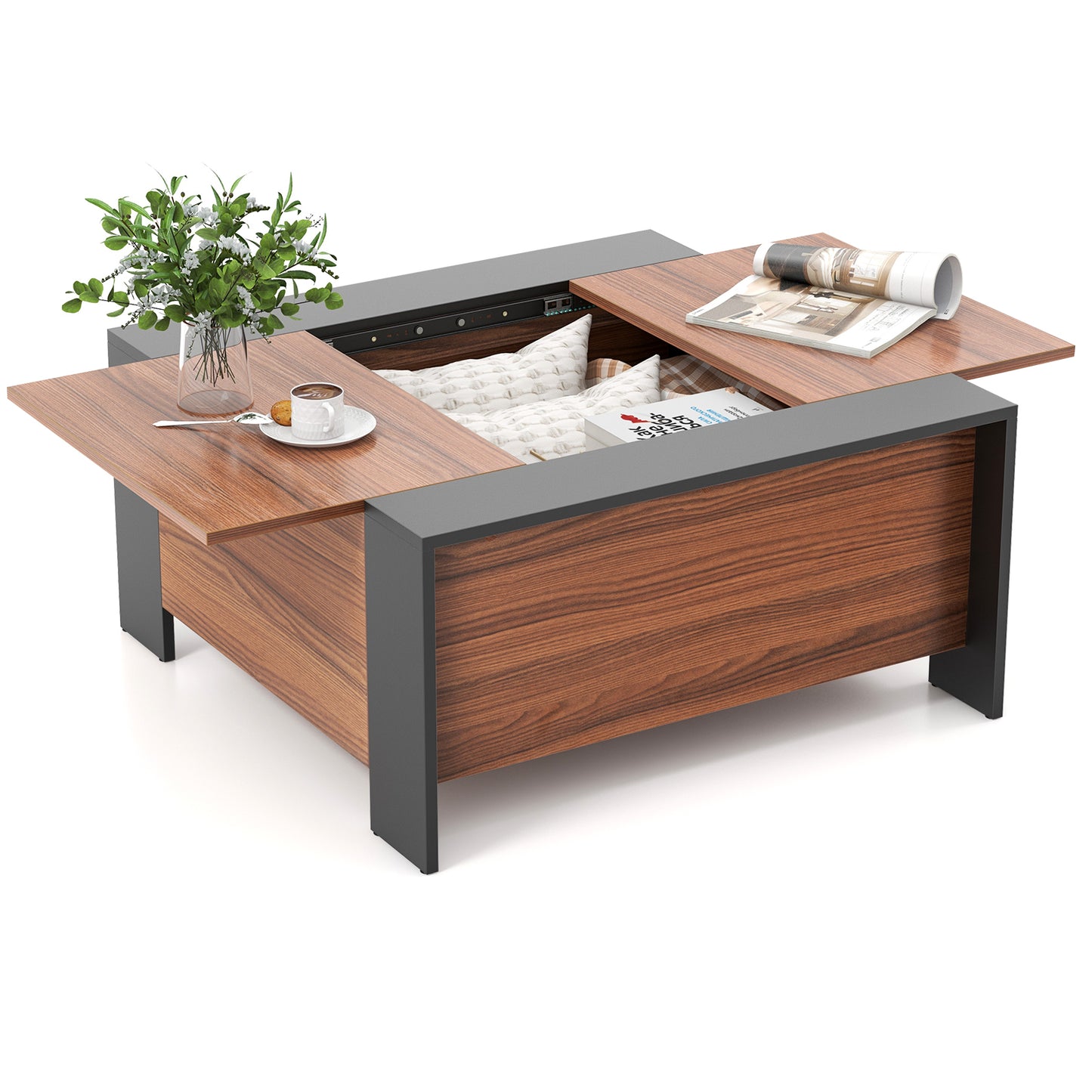 36.5 Inch Coffee Table with Sliding Top and Hidden Compartment-Rustic Brown - Fully Assembled