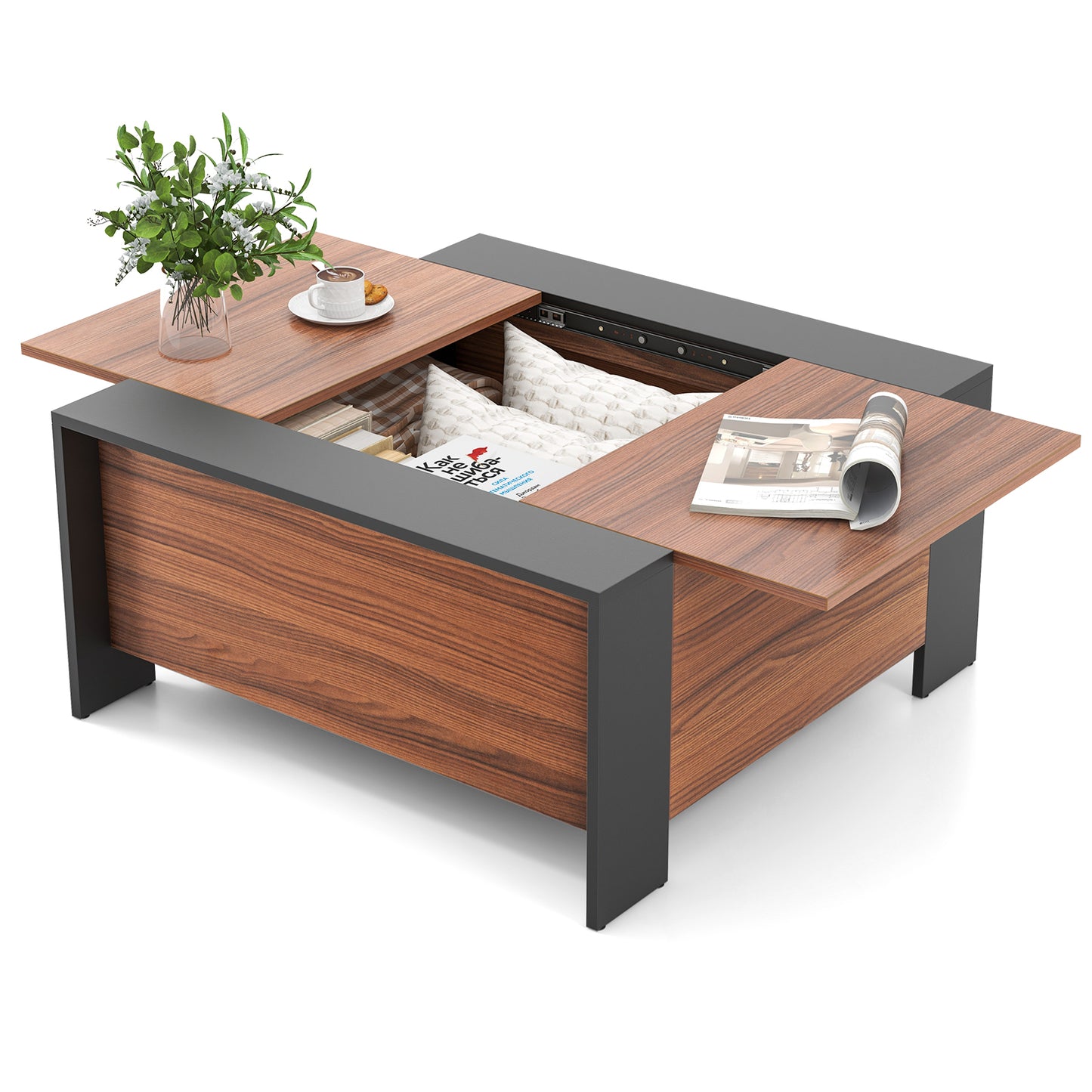 36.5 Inch Coffee Table with Sliding Top and Hidden Compartment-Rustic Brown - Fully Assembled