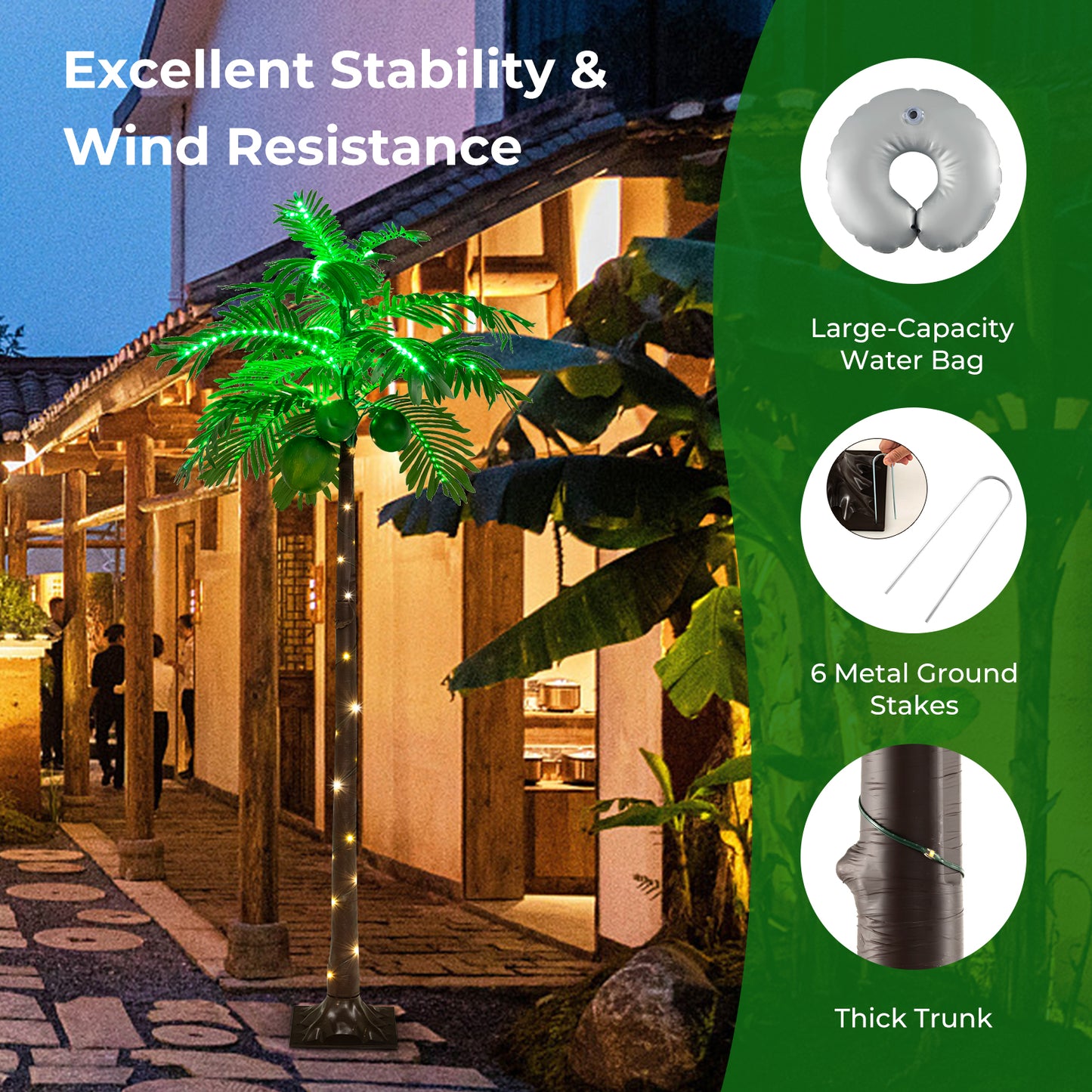 6 FT LED Lighted Artificial Palm Tree Hawaiian Style Tropical with Water Bag