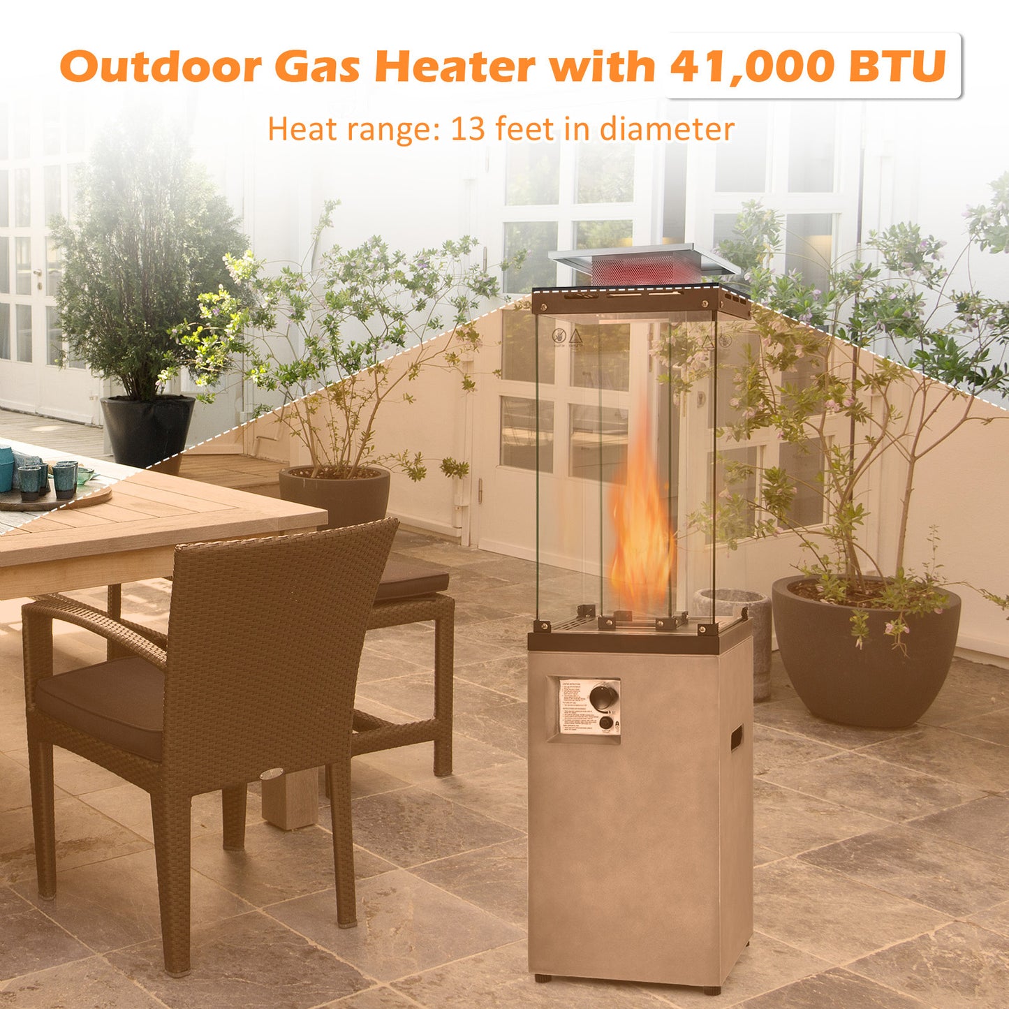 41 000 BTU Propane Patio Heater-Gray, fully assembled, scratch & dent on front