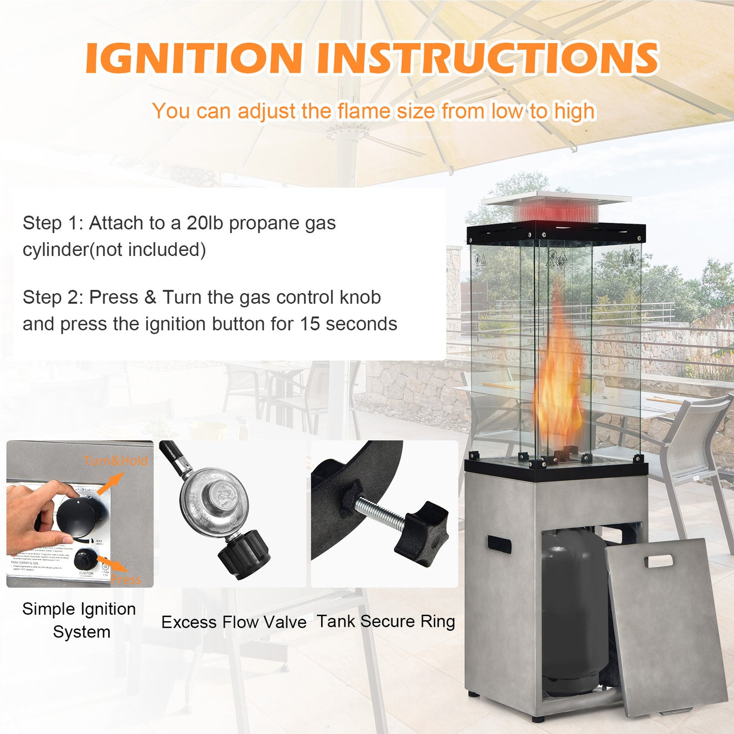 41 000 BTU Propane Patio Heater-Gray, fully assembled, scratch & dent on front