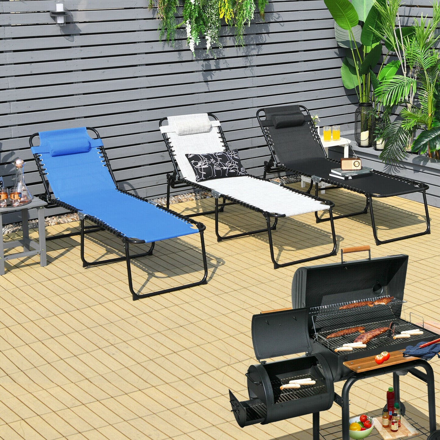 Foldable Recline Lounge Chair with Adjustable Backrest and Footrest-Black (Copy)