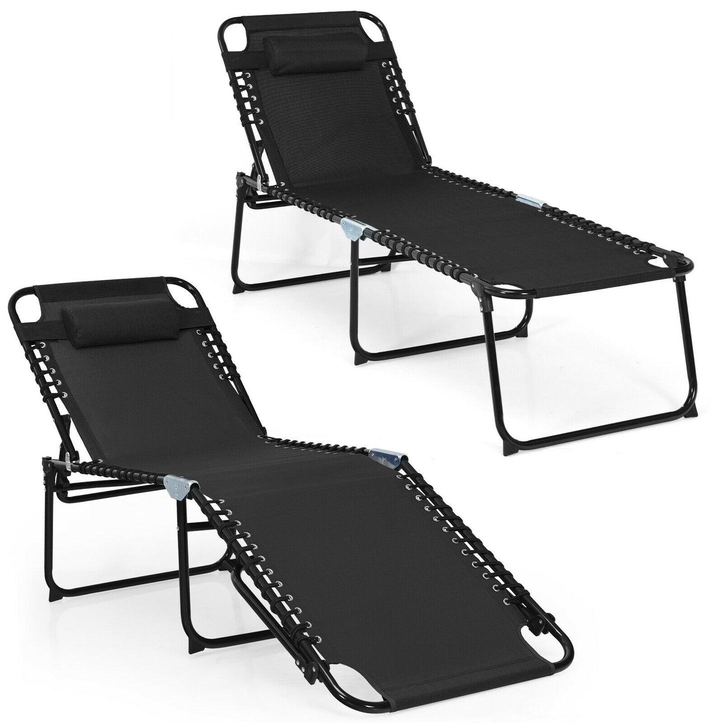 Foldable Recline Lounge Chair with Adjustable Backrest and Footrest-Black (Copy)