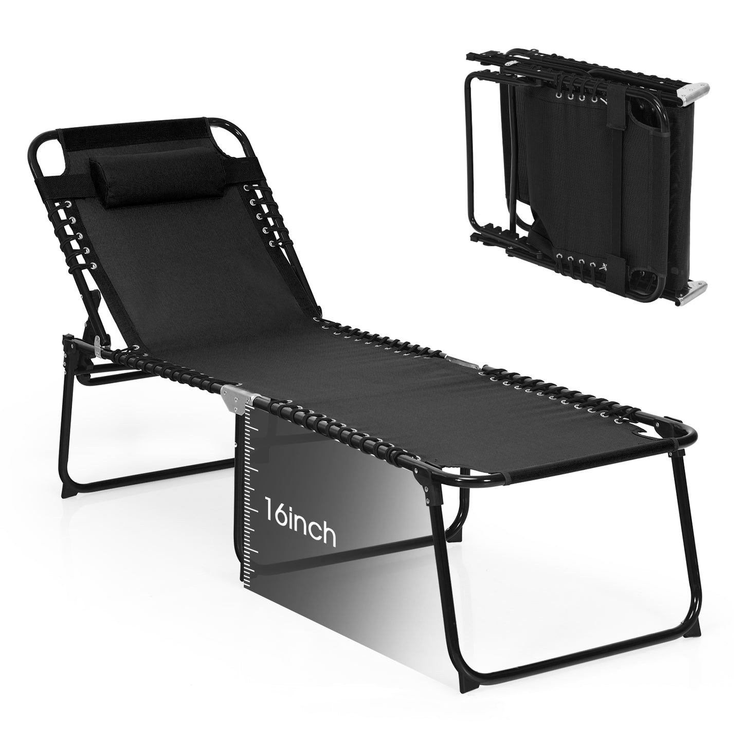 Foldable Recline Lounge Chair with Adjustable Backrest and Footrest-Black (Copy)