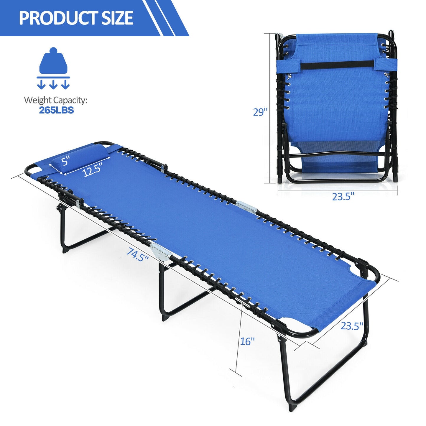 Foldable Recline Lounge Chair with Adjustable Backrest and Footrest-Blue