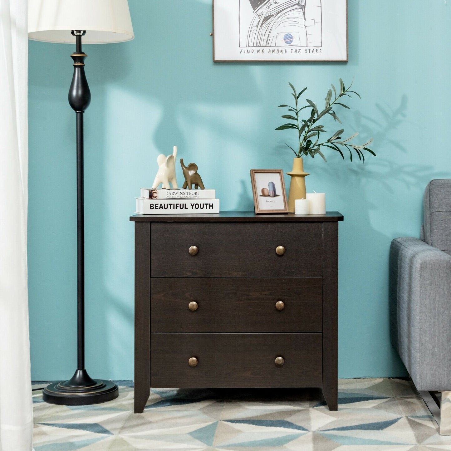 3 Drawer Dresser Chest of Drawers Bedside Table-Black (SCRATCH AND DENT)(Fully Assembled)