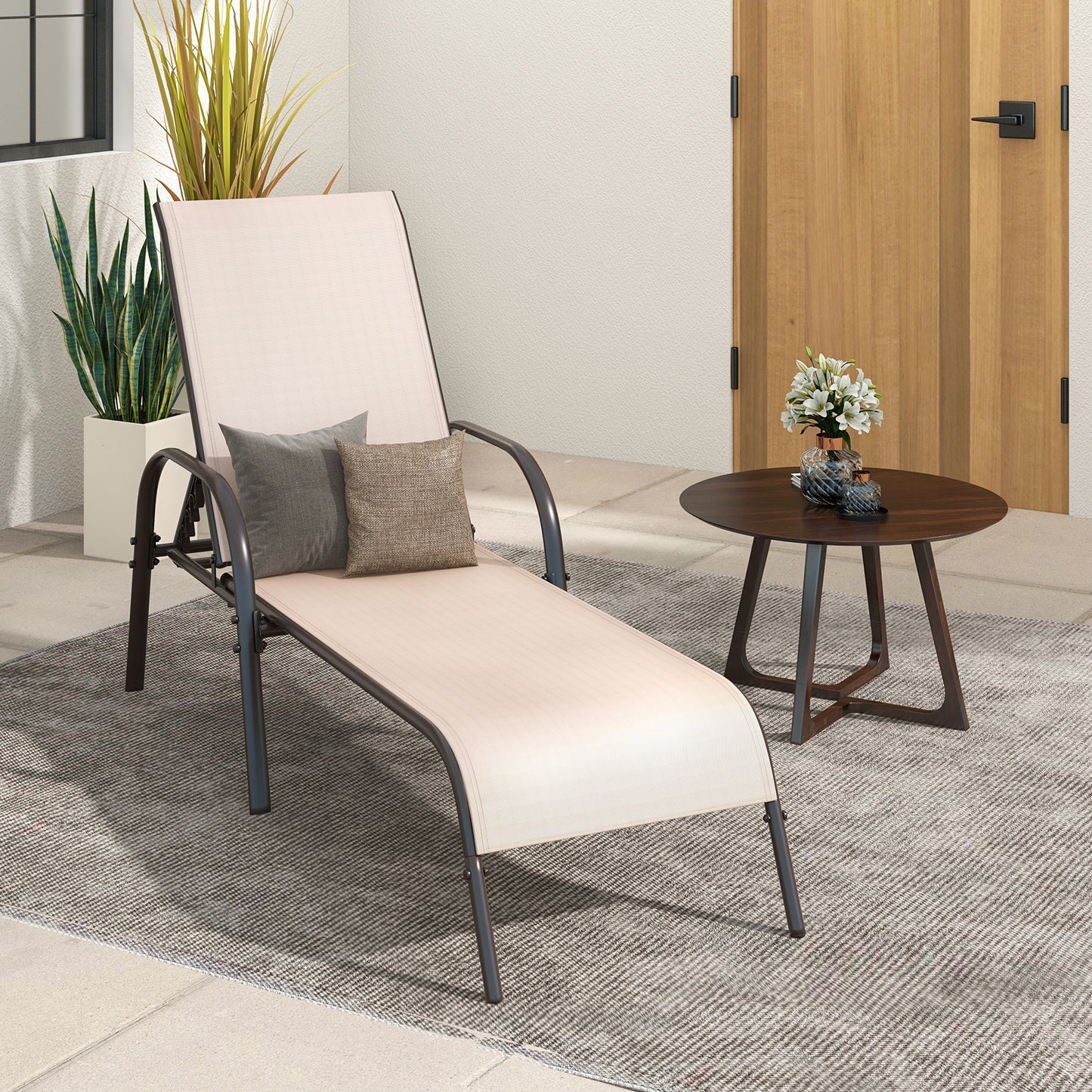 Adjustable Patio Chaise Outdoor Folding Lounge Chair with Adjustable Backrest-Brown