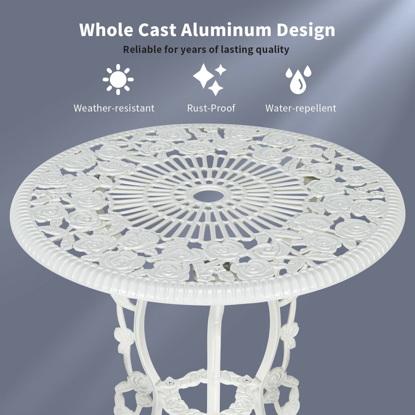 Outdoor Cast Aluminum Patio Furniture Set with Rose Design-White (Fully Assembled)