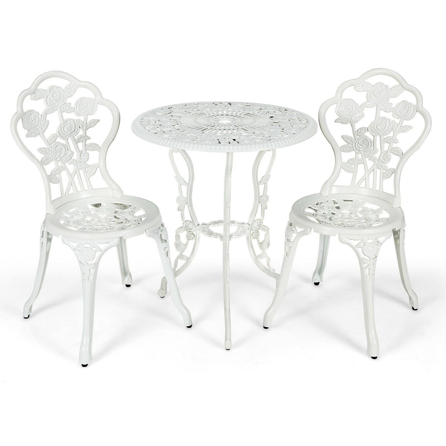 Outdoor Cast Aluminum Patio Furniture Set with Rose Design-White (Fully Assembled)