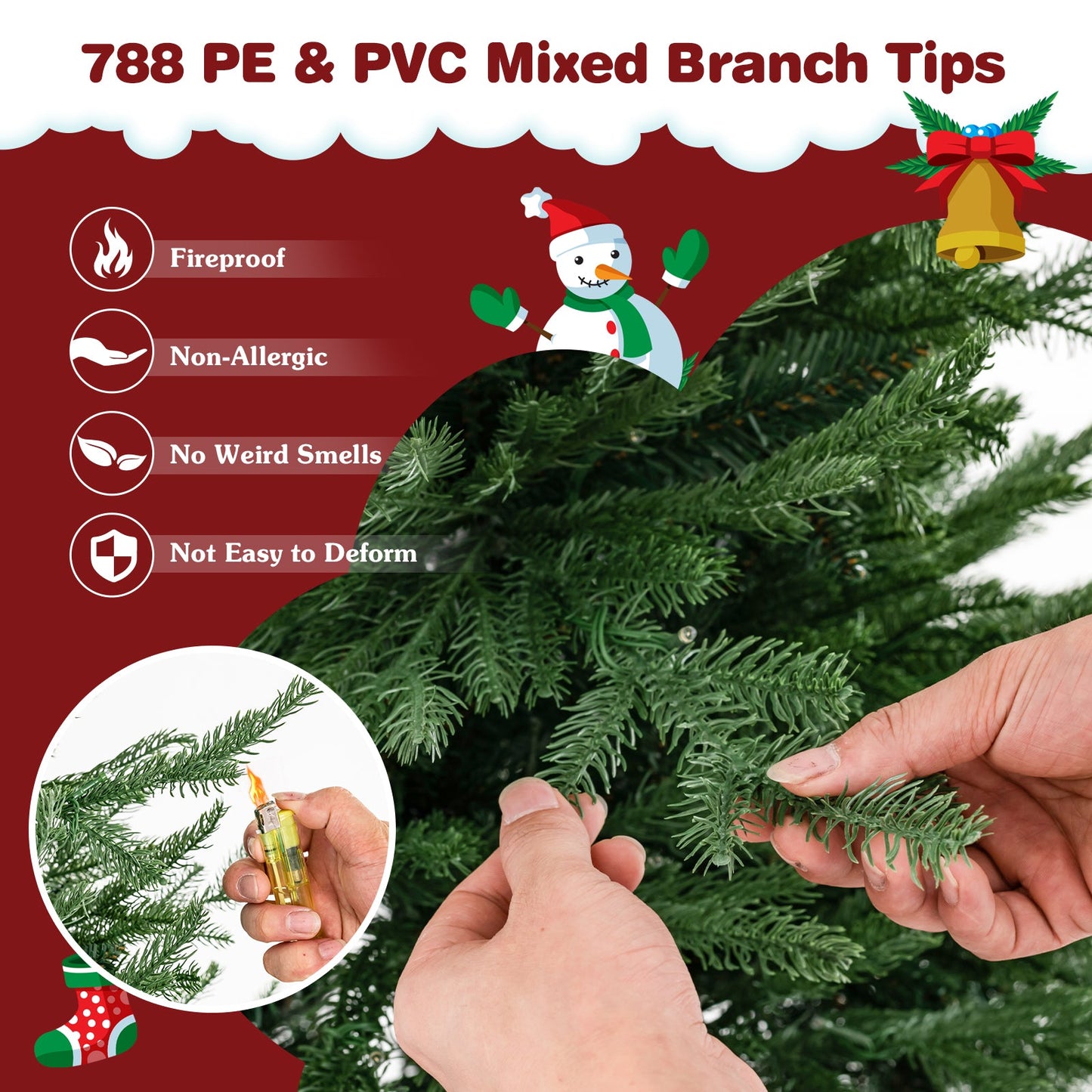 Pre-lit 6 ft Christmas Tree with 280 Warm White LED Lights and 8 Lighting Modes, assembled, final sale