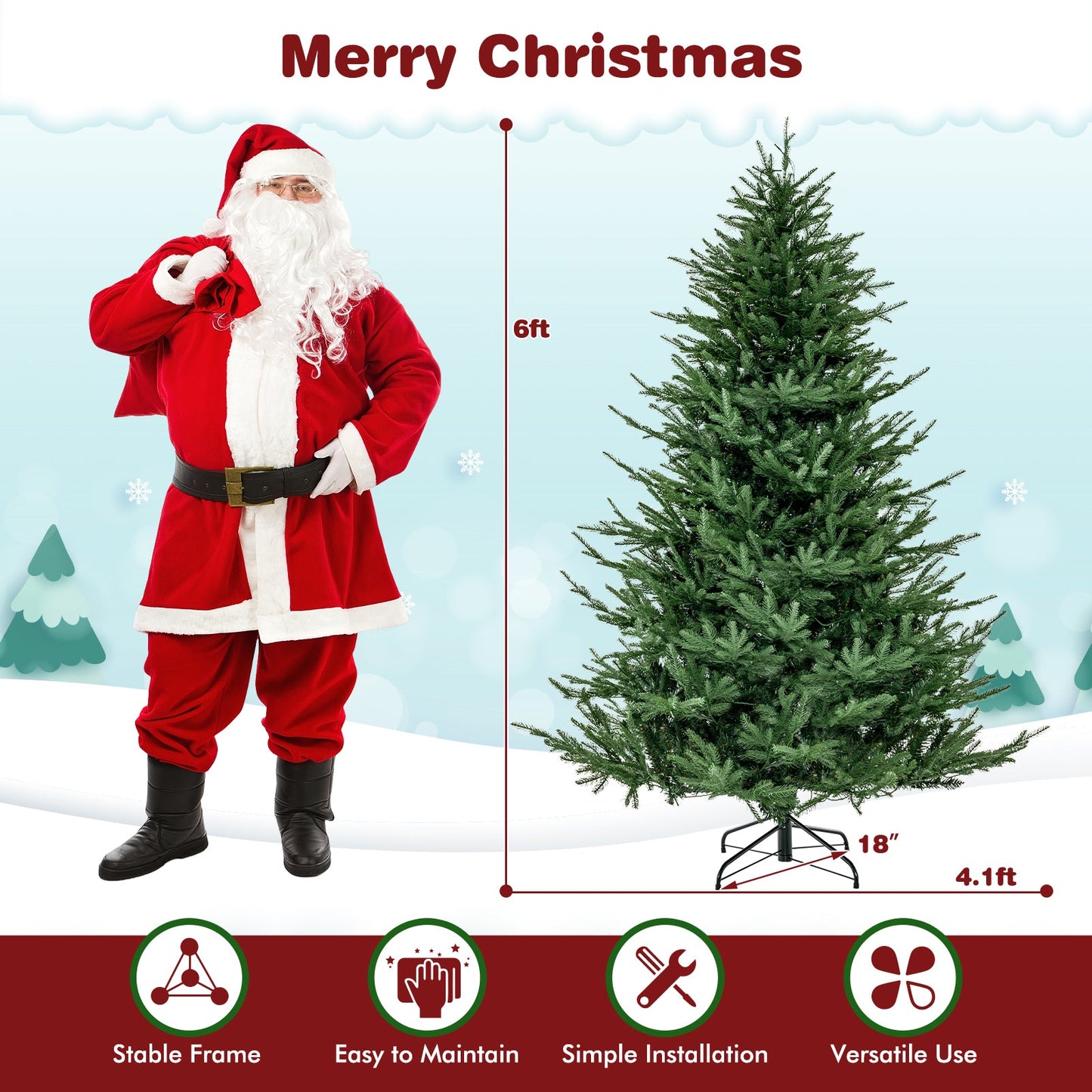 Pre-lit 6 ft Christmas Tree with 280 Warm White LED Lights and 8 Lighting Modes, assembled, final sale