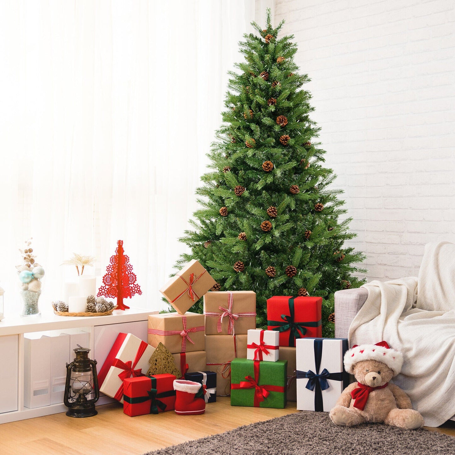 7 FT Deluxe Prelit-pvc-hinged-christmas-tree-, SMALL SECTION OF LIGHTS OUT, ASSEMBLED FINAL