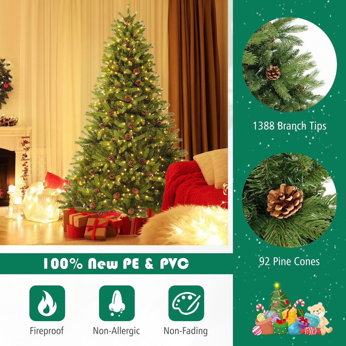 7 FT Deluxe Prelit-pvc-hinged-christmas-tree-, SMALL SECTION OF LIGHTS OUT, ASSEMBLED FINAL