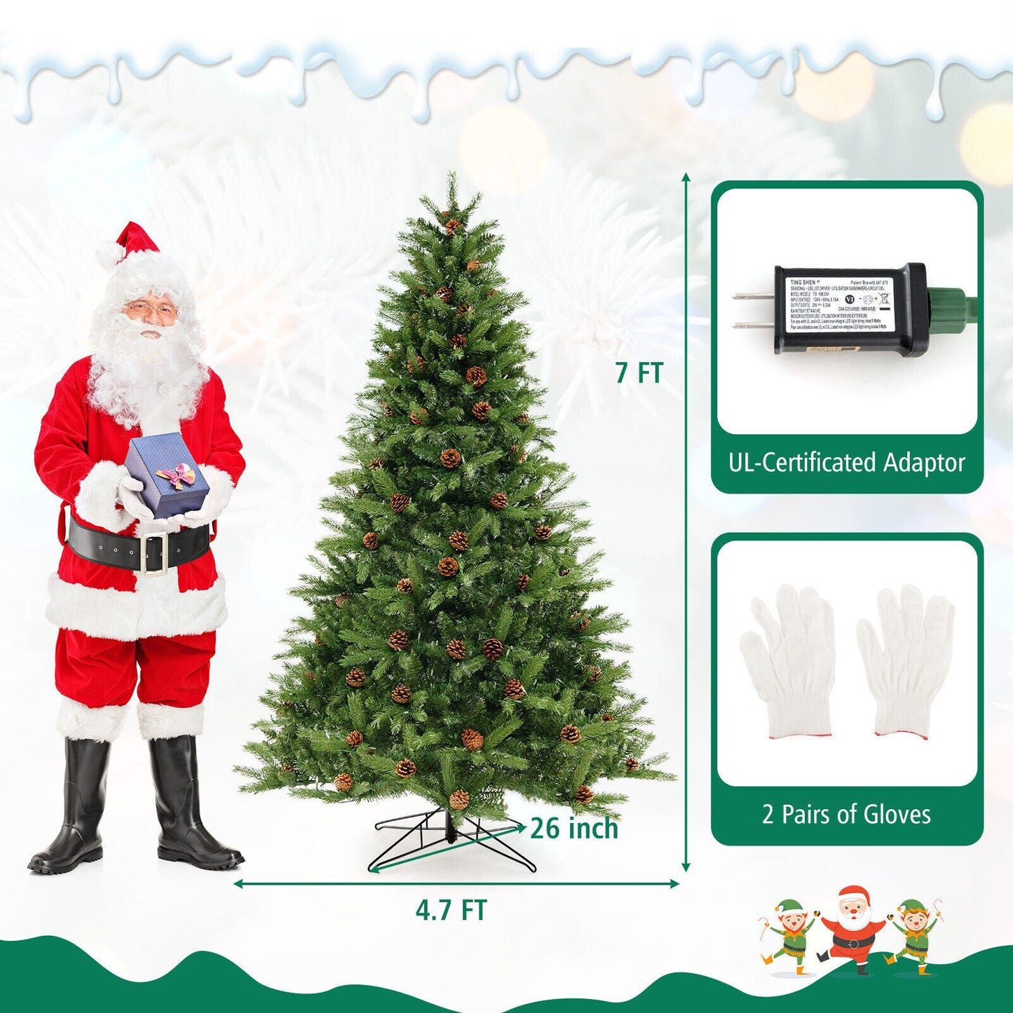 7 FT Deluxe Prelit-pvc-hinged-christmas-tree-, SMALL SECTION OF LIGHTS OUT, ASSEMBLED FINAL