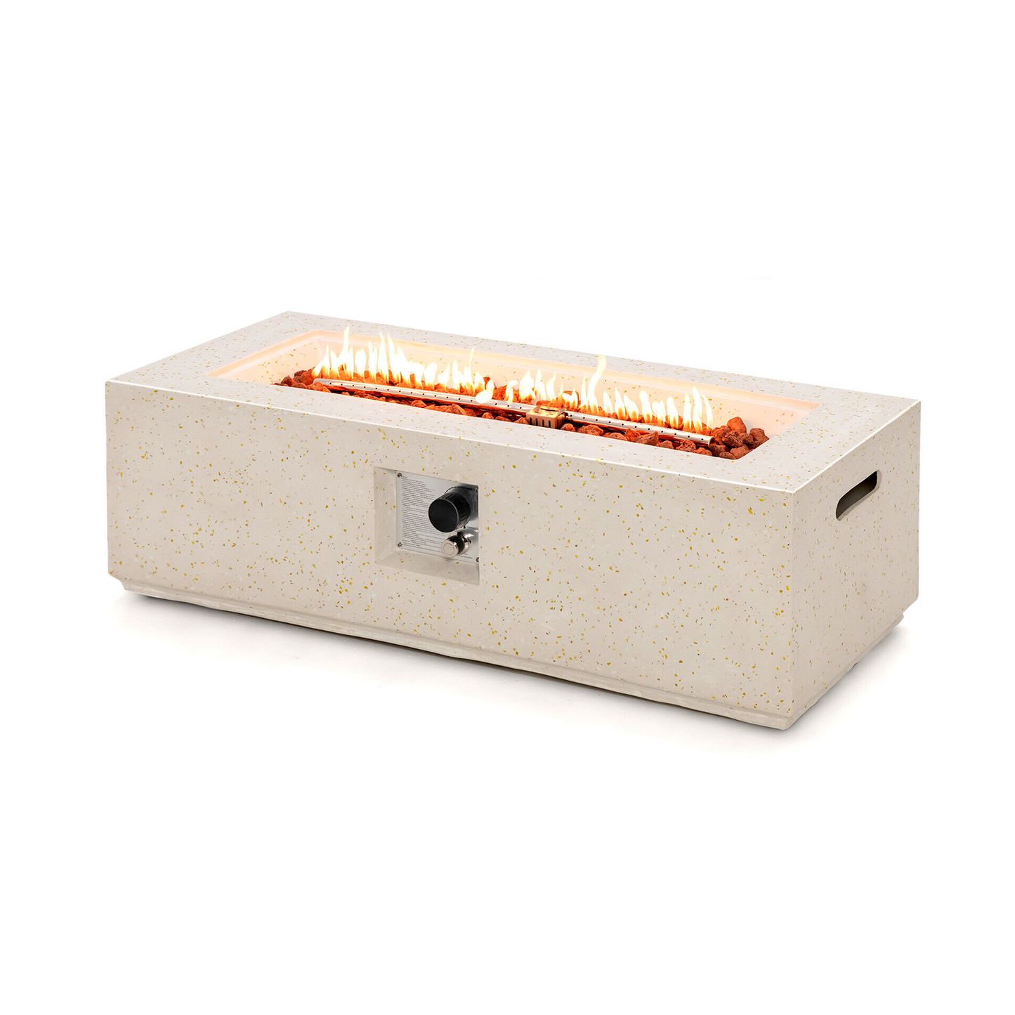 Special, 42 Inch 50 000 BTU Rectangle Terrazzo Fire Pit Table -White (Damaged in Shiping)