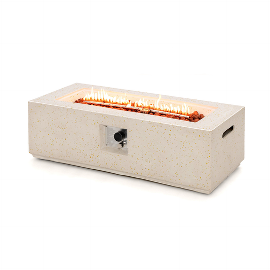 Special, 42 Inch 50 000 BTU Rectangle Terrazzo Fire Pit Table -White (Damaged in Shiping)