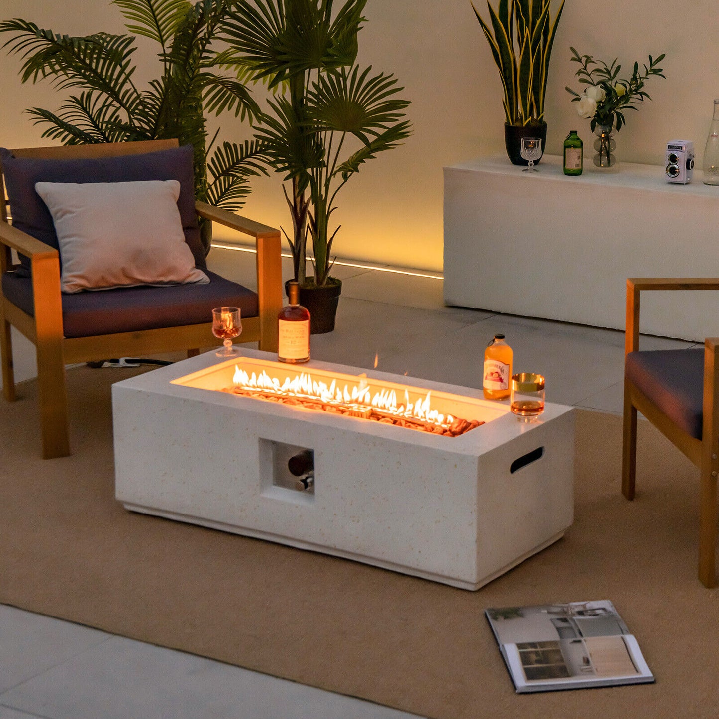 Special, 42 Inch 50 000 BTU Rectangle Terrazzo Fire Pit Table -White (Damaged in Shiping)