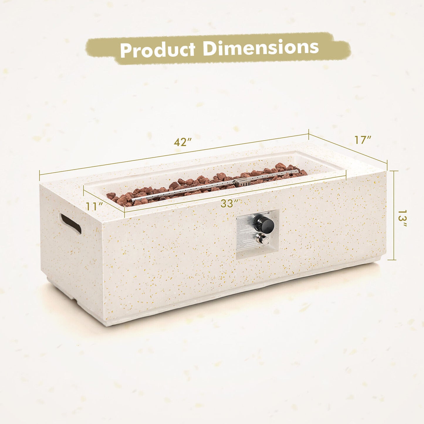Special, 42 Inch 50 000 BTU Rectangle Terrazzo Fire Pit Table -White (Damaged in Shiping)
