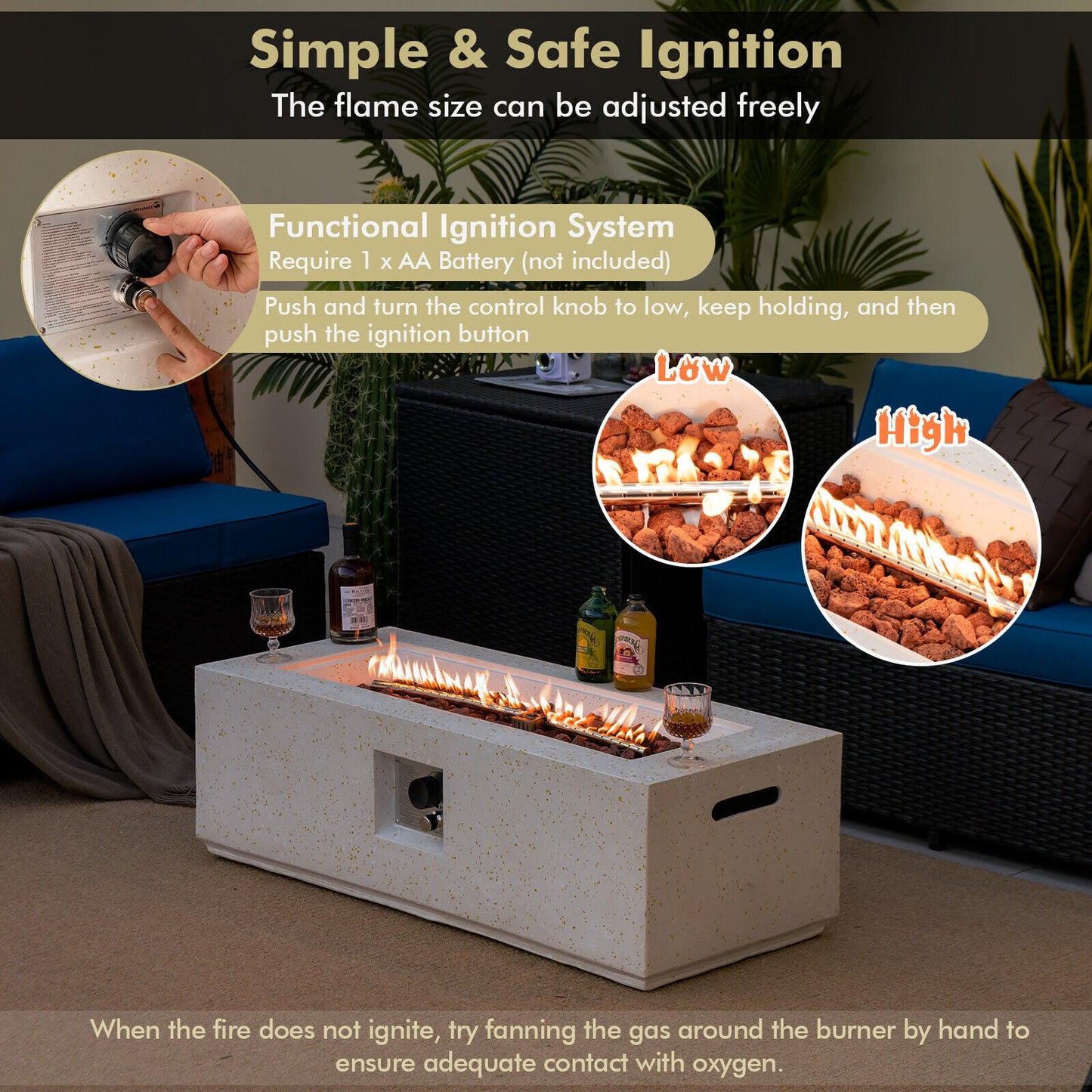 Special, 42 Inch 50 000 BTU Rectangle Terrazzo Fire Pit Table -White (Damaged in Shiping)