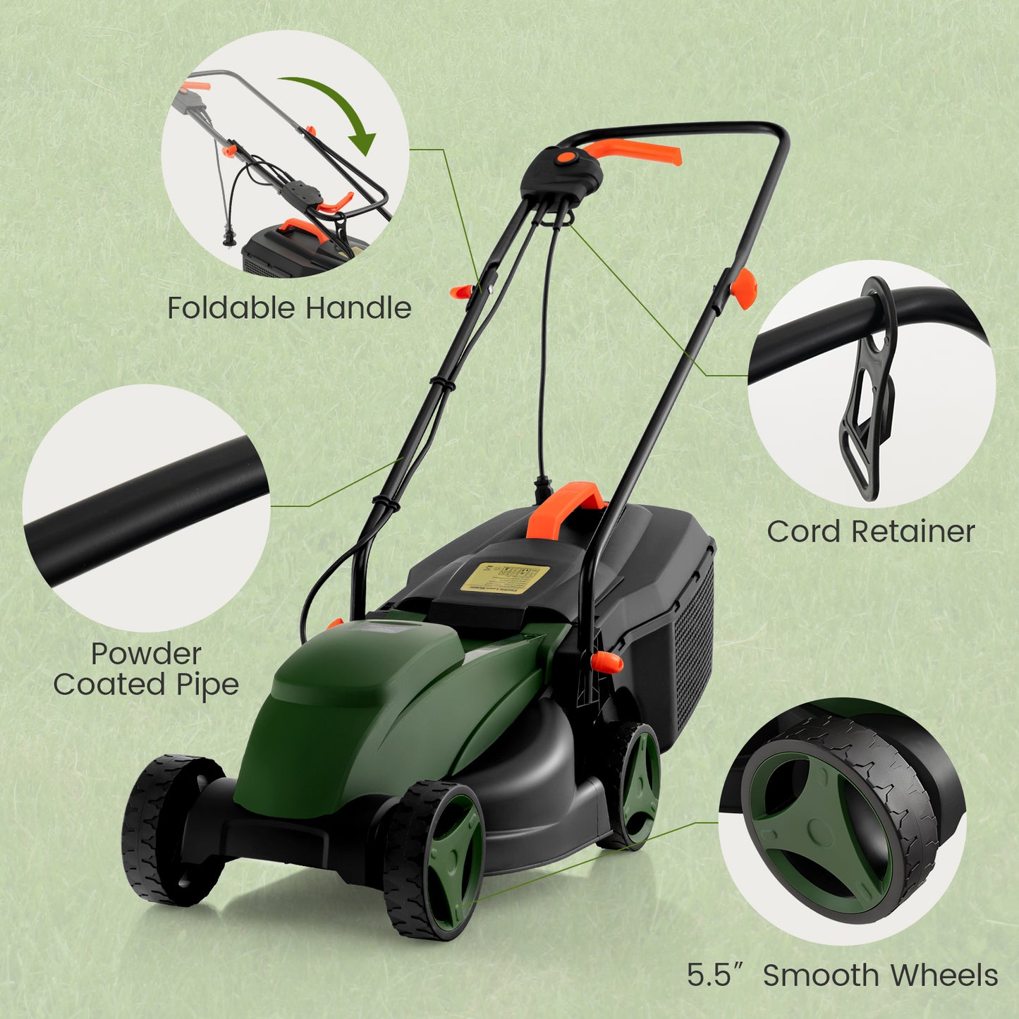 *SPECIAL* - 12-AMP 13.5 Inch Adjustable Electric Corded Lawn Mower with Collection Box-Green