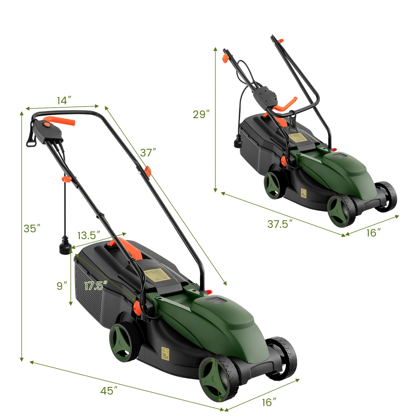 *SPECIAL* - 12-AMP 13.5 Inch Adjustable Electric Corded Lawn Mower with Collection Box-Green
