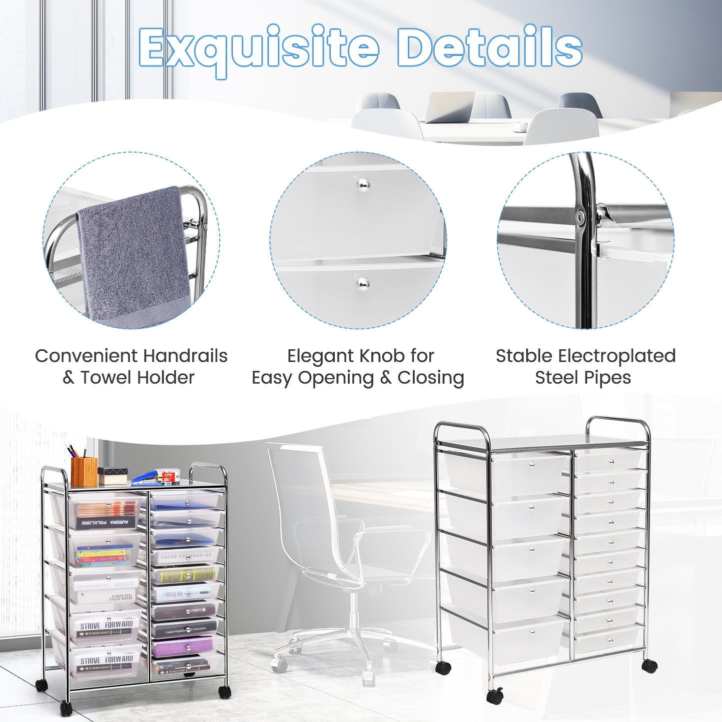 15-Drawer Utility Rolling Organizer Cart Multi-Use Storage-Clear (Fully Assembled)