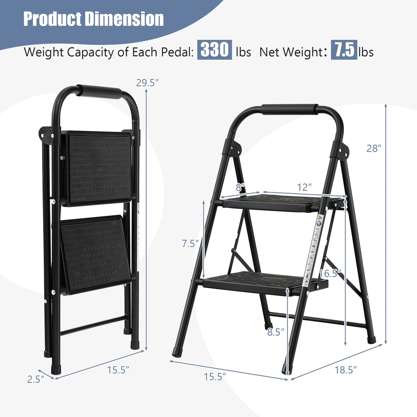 2-Step  Ladder with Wide Anti-Slip Pedal-2-Step
