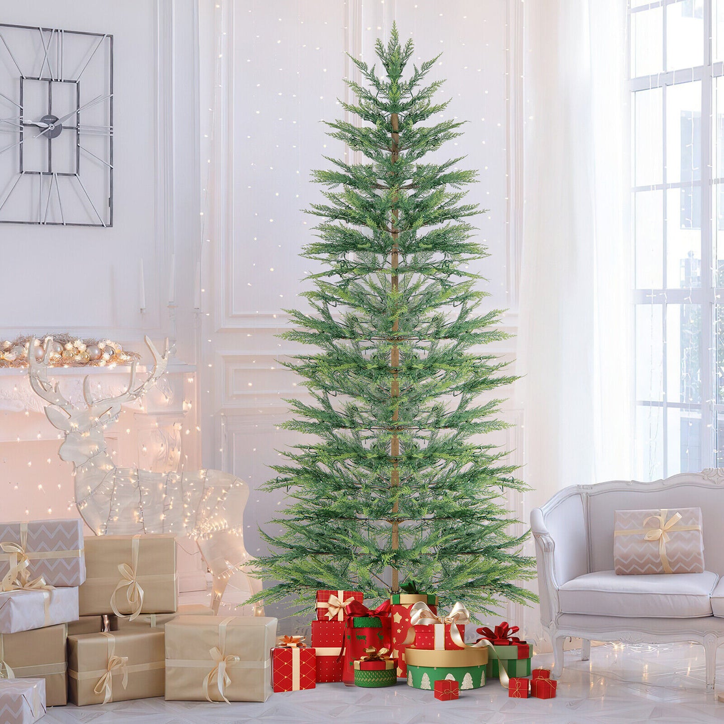 7.5 Feet Artificial Cypress Christmas Tree Pre-lit Hinged-7.5 ft, Fully Assembled