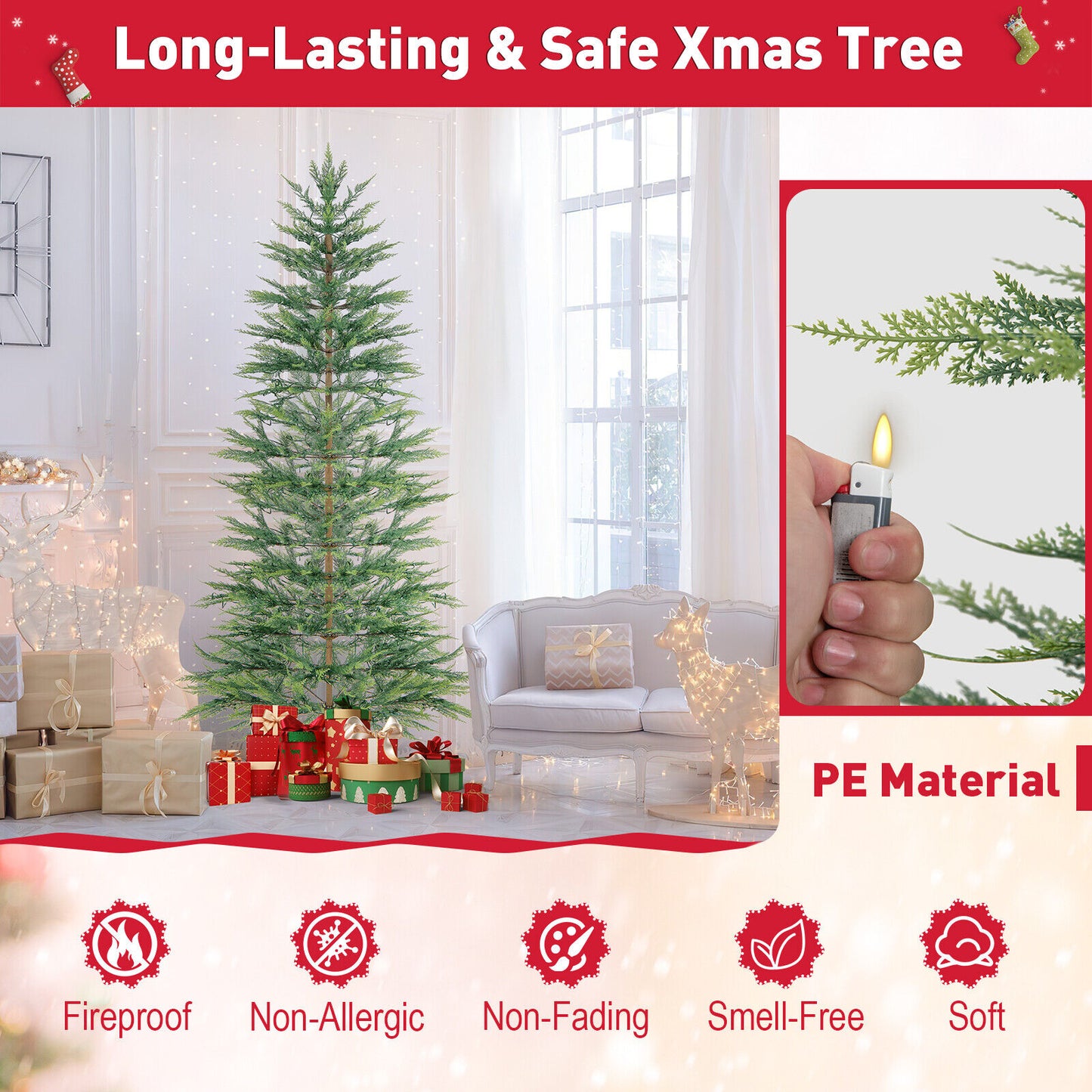 7.5 Feet Artificial Cypress Christmas Tree Pre-lit Hinged-7.5 ft, Fully Assembled