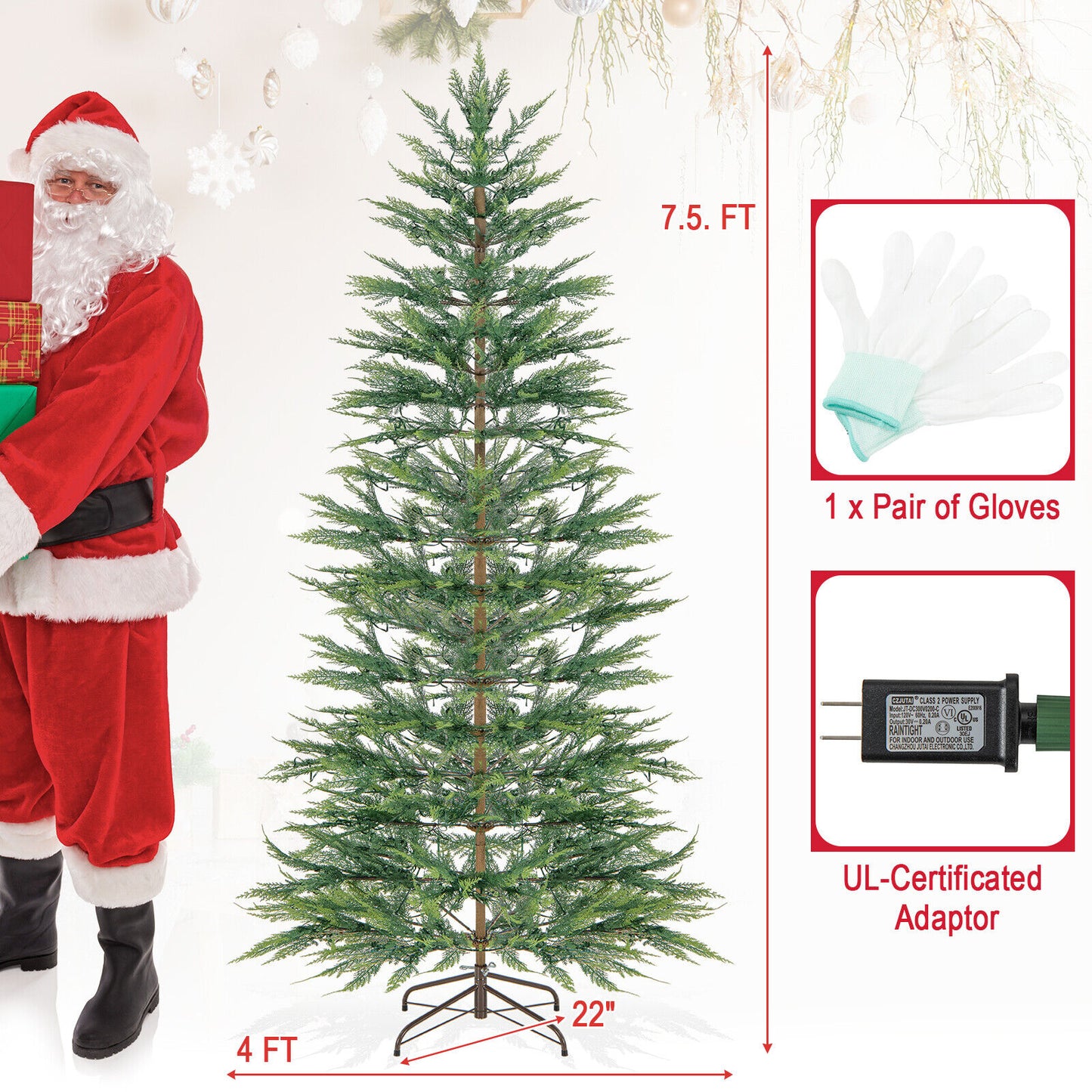 7.5 Feet Artificial Cypress Christmas Tree Pre-lit Hinged-7.5 ft, Fully Assembled