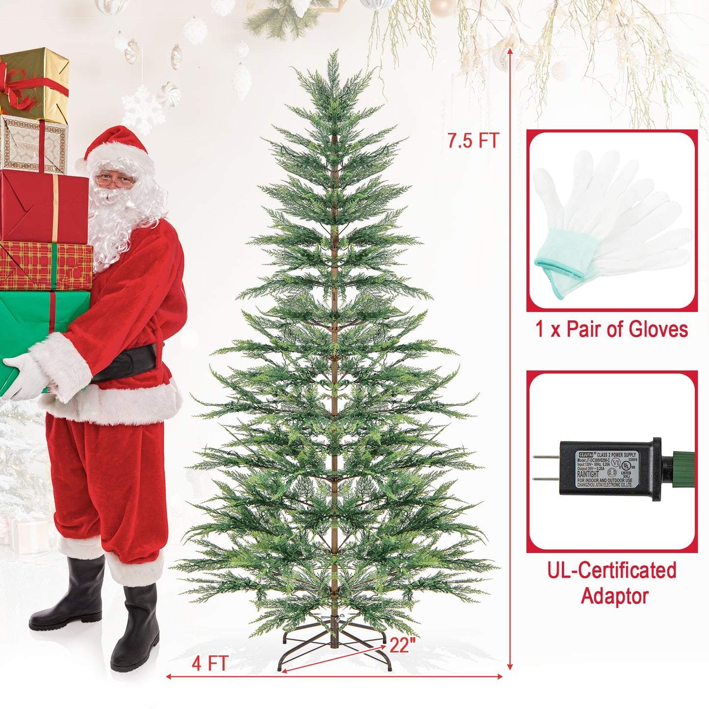 7.5 Feet Artificial Cypress Christmas Tree Pre-lit Hinged-7.5 ft, Fully Assembled