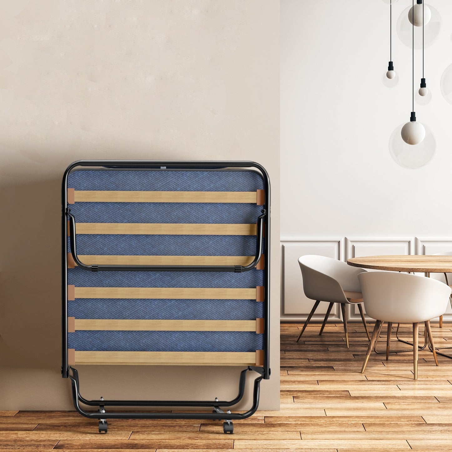 Portable Folding Bed with Memory Foam Mattress and Sturdy Metal Frame Made in Italy-Navy
