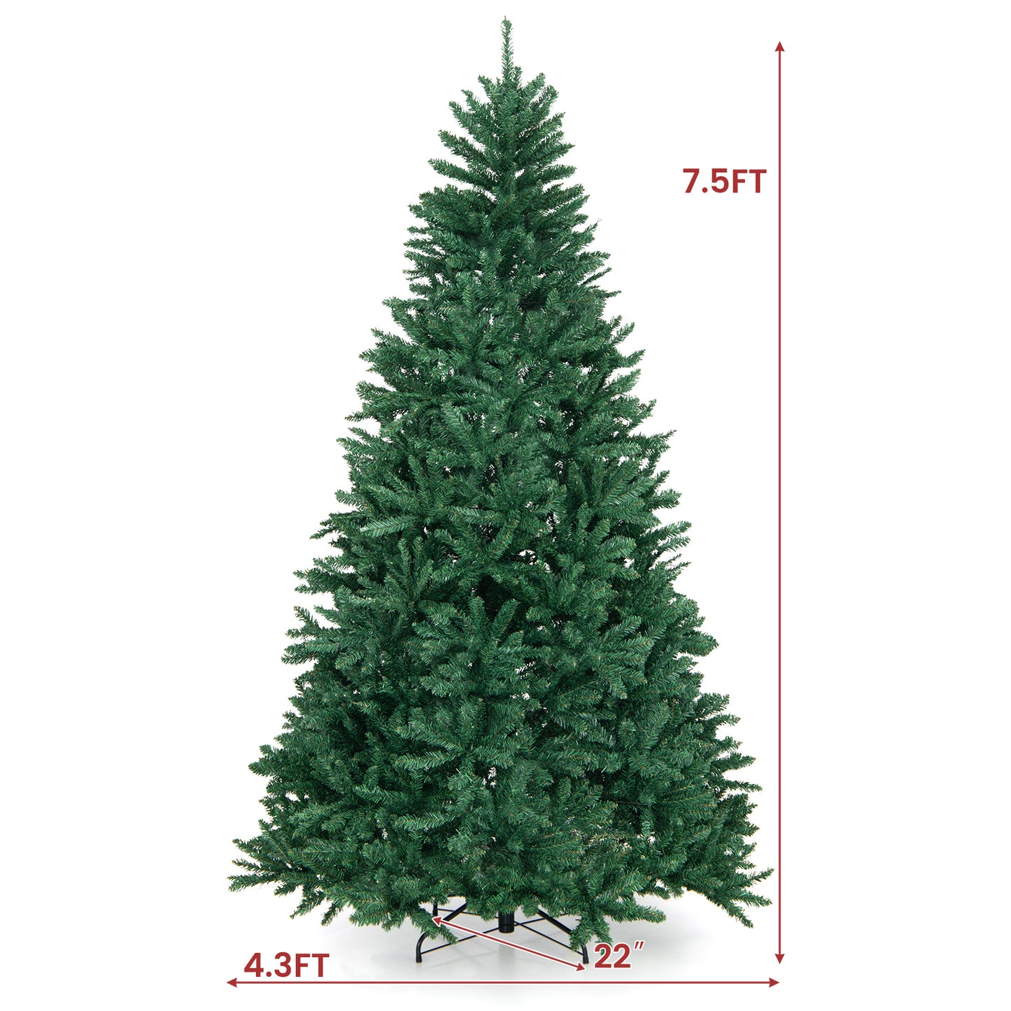 7.5 Feet Artificial Christmas Tree with Folding Metal Stand, ASSEMBLED