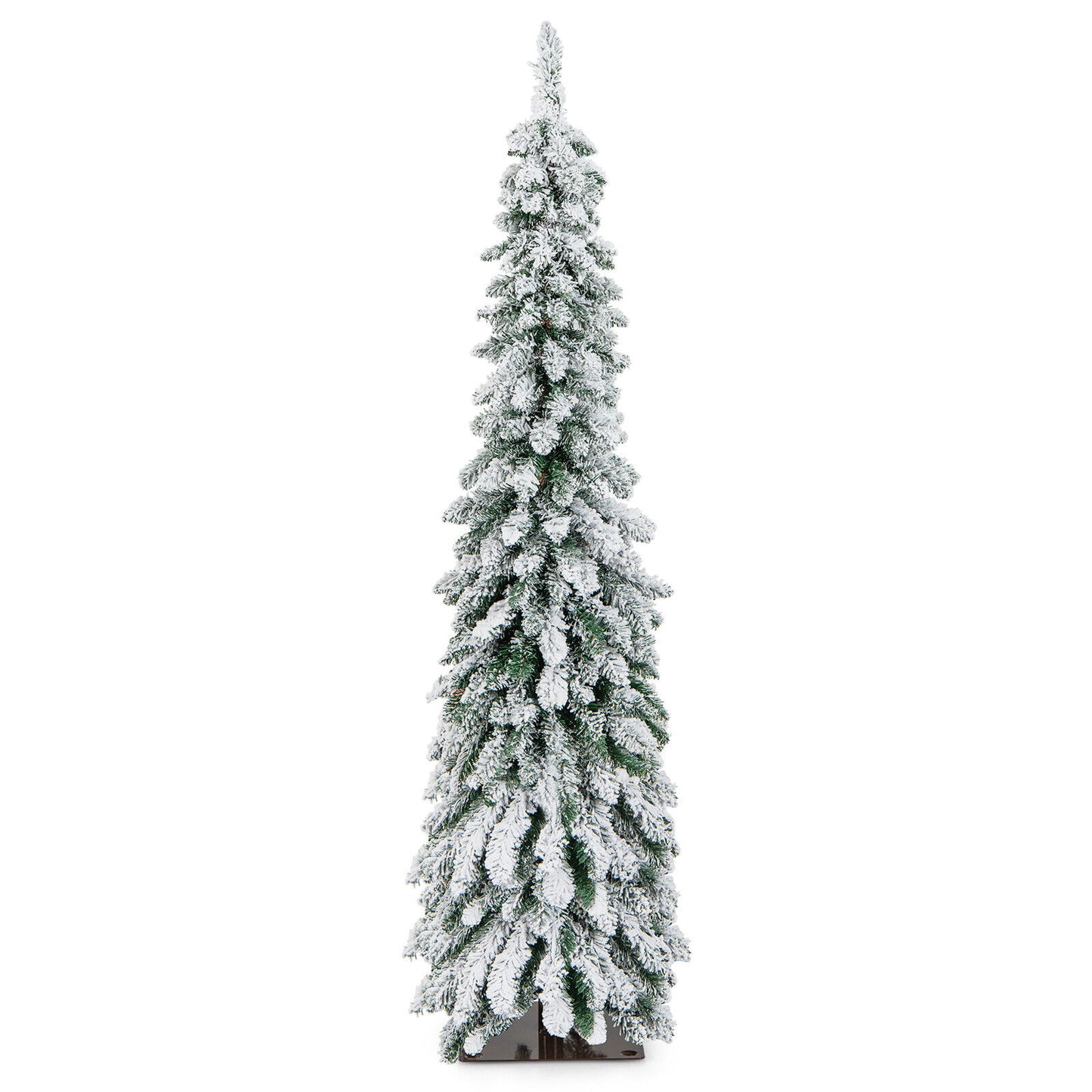 5 Feet Pre-Lit Artificial Christmas Tree Snow-Flocked Slim Pencil Xmas Decor-5 ft