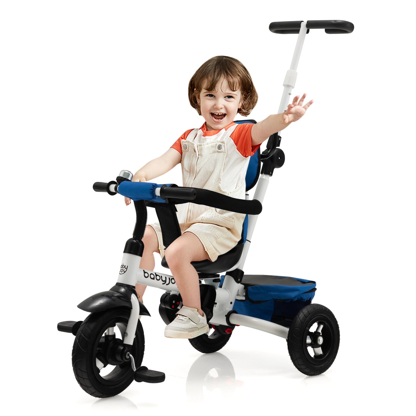 Folding Tricycle Baby Stroller with Reversible Seat and Adjustable Canopy-Blue