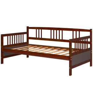 Twin Size Wooden Slats Daybed Bed with Rails-Cherry