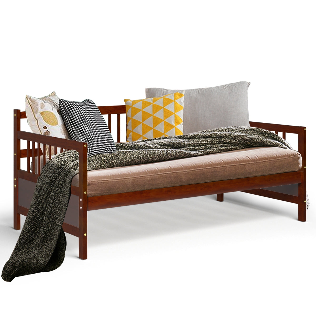 SPECIAL, Twin Size Wooden Slats Daybed Bed with Rails-Cherry, 1 box, unassembled