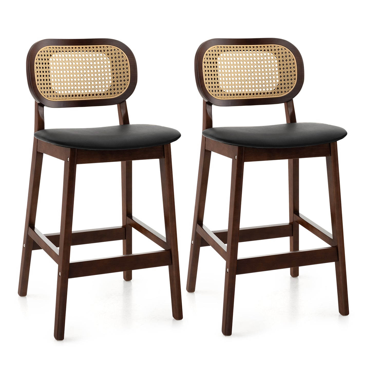 2 Piece Set, 25`` Wood Counter Chairs-Brown/ Black seat, fully assembled