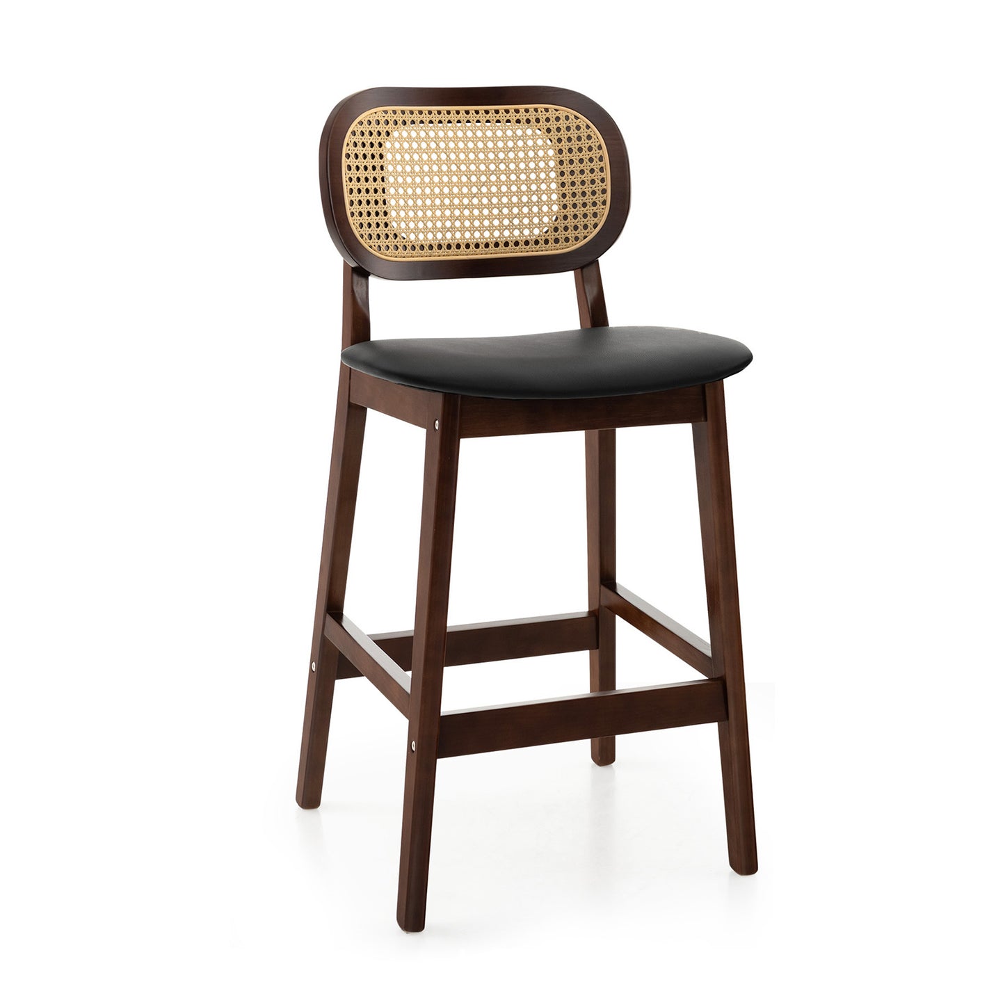 2 Piece Set, 25`` Wood Counter Chairs-Brown/ Black seat, fully assembled