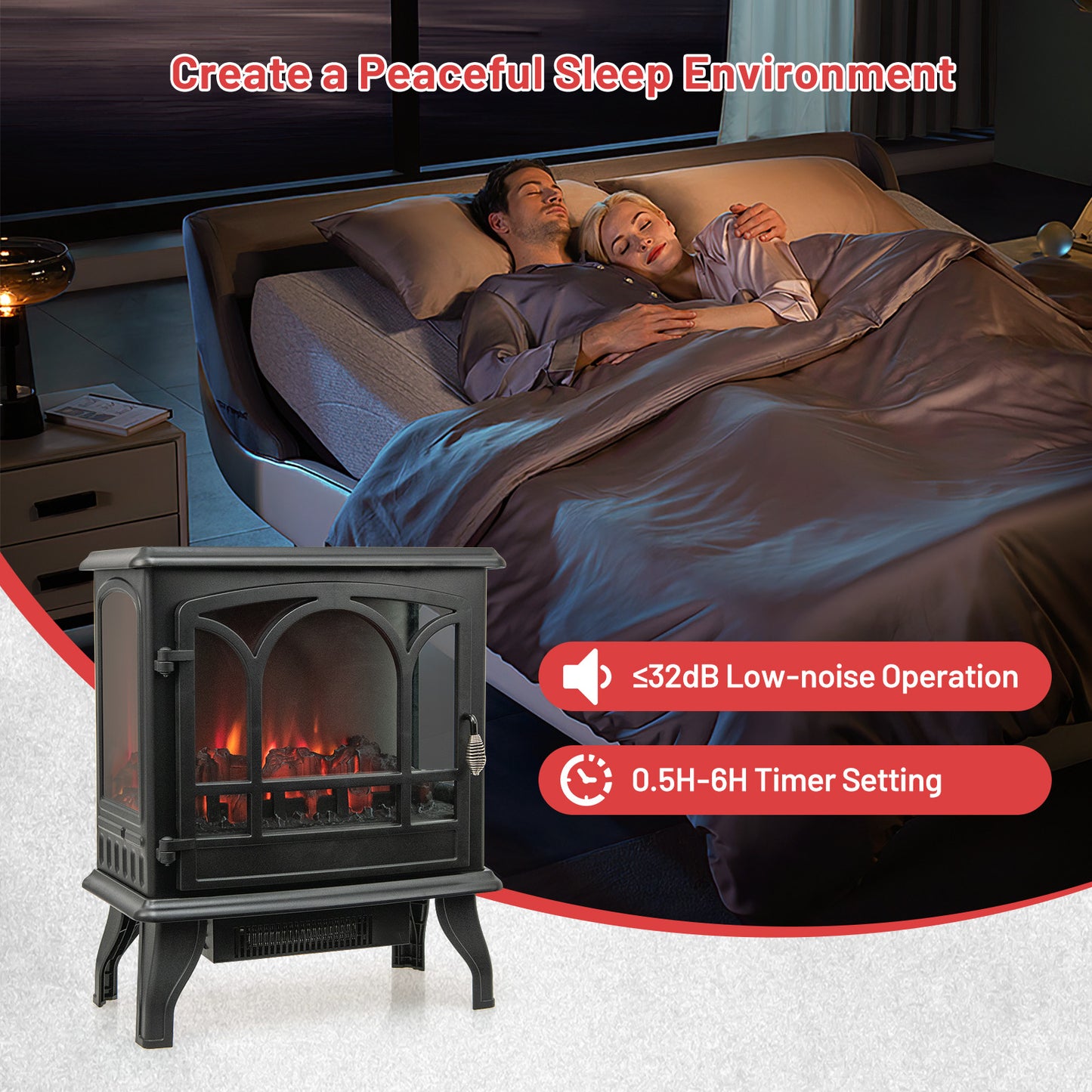 1400W Electric Stove Heater, Special, No  Remote,  3-Sided View-Black, assembled,