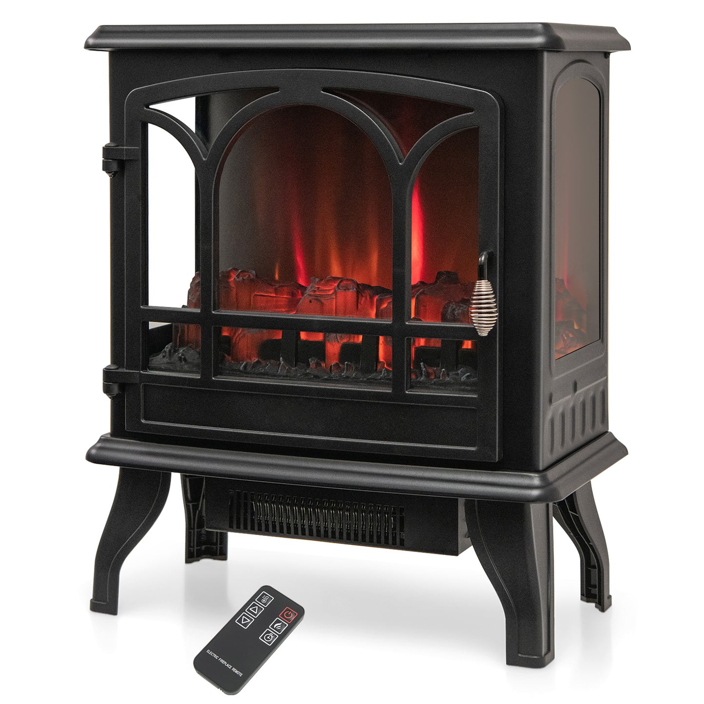 1400W Electric Stove Heater, Special, No  Remote,  3-Sided View-Black, assembled,