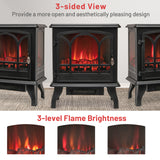 1400W Electric Stove Heater with 3-Level Flame Effect and 3-Sided View-Black