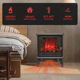 1400W Electric Stove Heater with 3-Level Flame Effect and 3-Sided View-Black