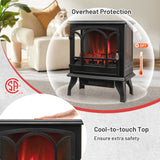 1400W Electric Stove Heater with 3-Level Flame Effect and 3-Sided View-Black